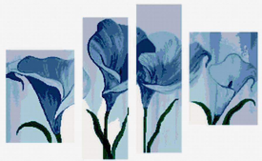 ПОЛИПТИХ - полиптих, каллы, голубые цветы - предпросмотр