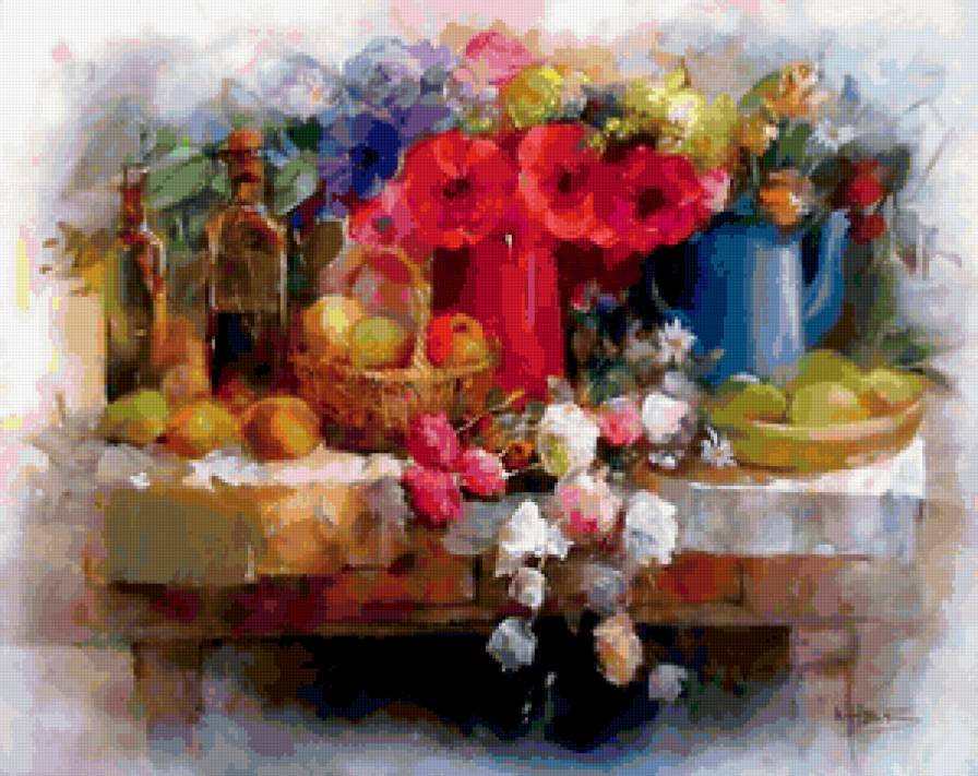 Цветочное - розы, цветы, букет, цветочное, живопись - предпросмотр