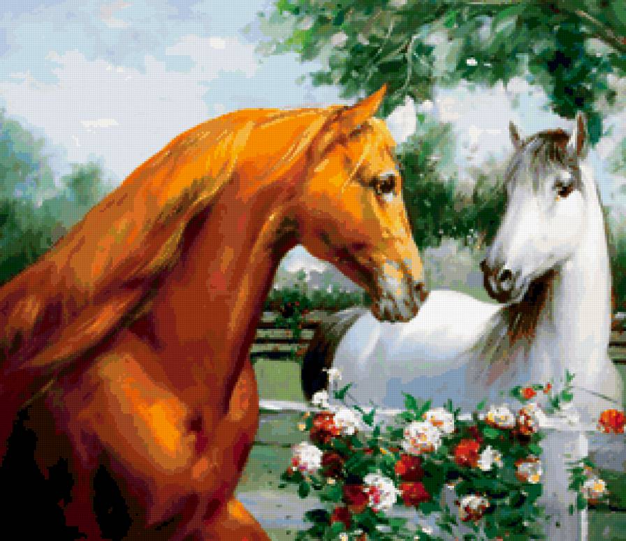 ДИПТИХ   "Две мелодии" - диптих, любовь, взгляд, цветы, озеро, кони - предпросмотр