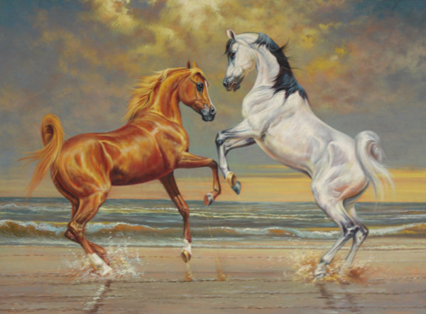 ДИПТИХ   "Две мелодии" - животные, кони, танец, диптих - оригинал