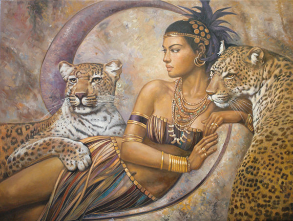 ДИПТИХ   "Две мелодии" - женщина, дружба, тигр, диптих, восток, животные, отдых - оригинал