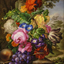 Оригинал схемы вышивки «Натюрморт, цветы, фрукты» (№213547)