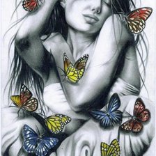 Оригинал схемы вышивки «Девушка, бабочки» (№213635)