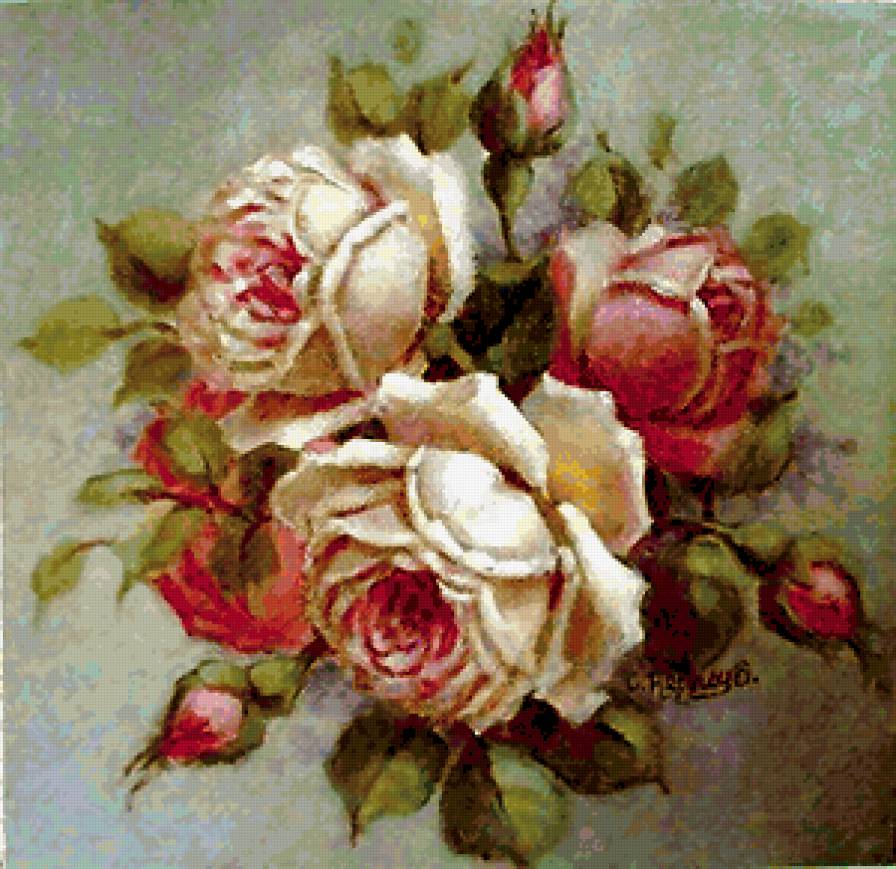 Розы - розы, живопись, винтаж, цветы - предпросмотр