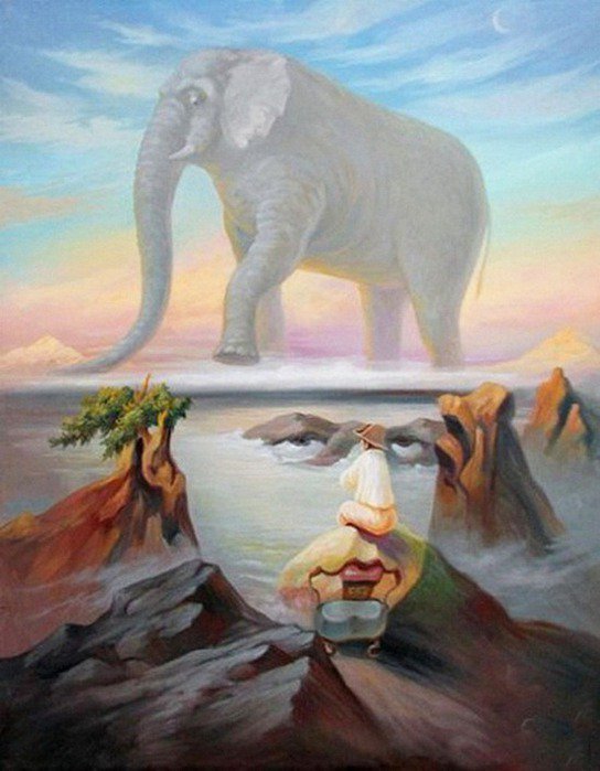 ДИПТИХ   "Две мелодии" - слон, скалы. лик, дух земли, природа, композиция, взгляд, горы - оригинал