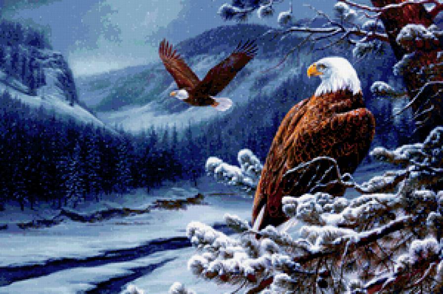 ДИПТИХ   "Две мелодии" - орел, птицы, полет, снег, зимний пейзаж, лес. горы - предпросмотр