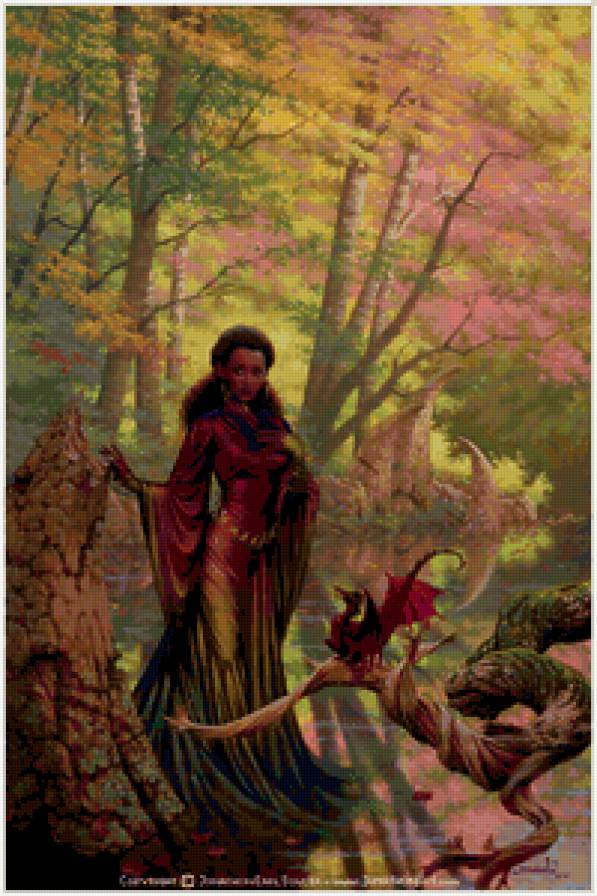 Джонатан Эрла Баузера - осень, современные художники, фея, диптих, лес, лесной пейзж - предпросмотр