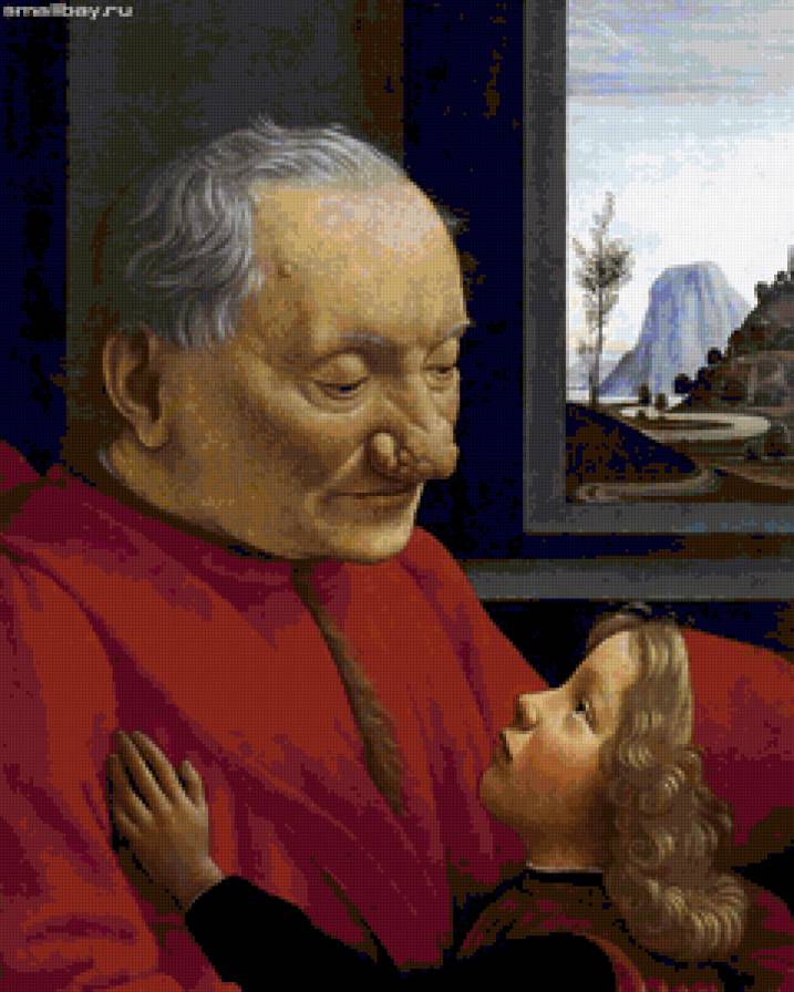 Гирландайо Доменико. Дедушка и внук. - лицо, мужчины., портрет, люди - предпросмотр