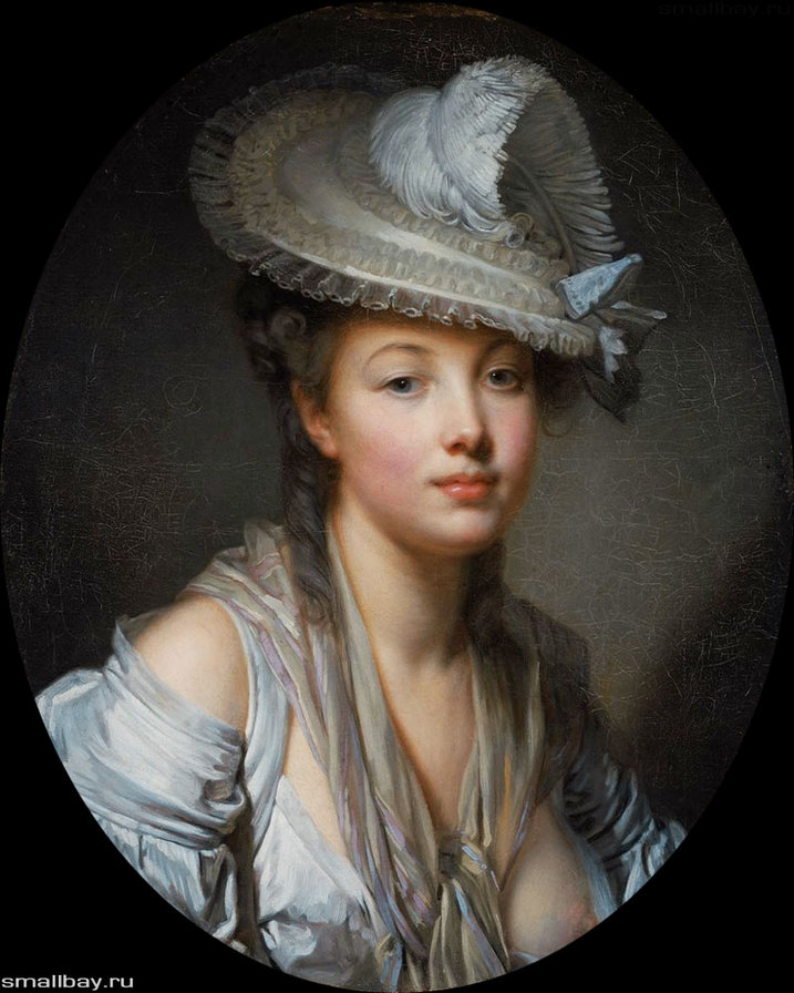 Грез Жан Батист. Белая шляпа. - девушка, лицо., люди, портрет, женщина - оригинал