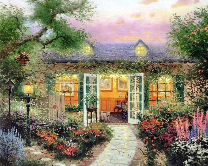 Праздник Света от Томаса Кинкейда (Thomas Kinkade) - природа, дом - оригинал