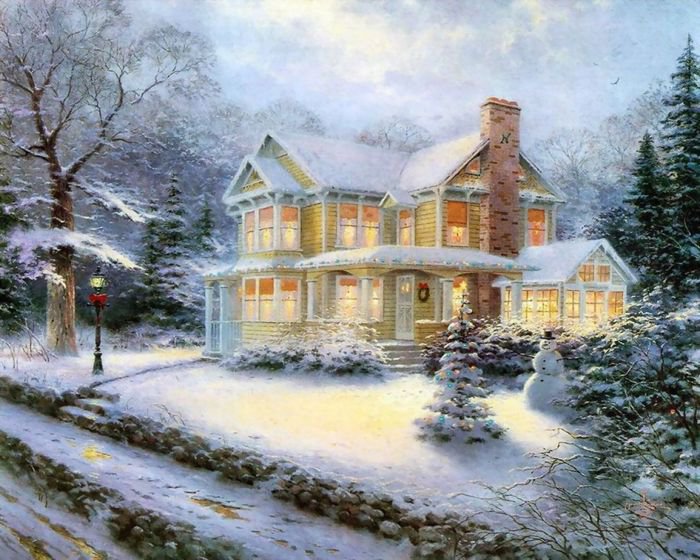 Праздник Света от Томаса Кинкейда (Thomas Kinkade) - зима, дом, природа - оригинал