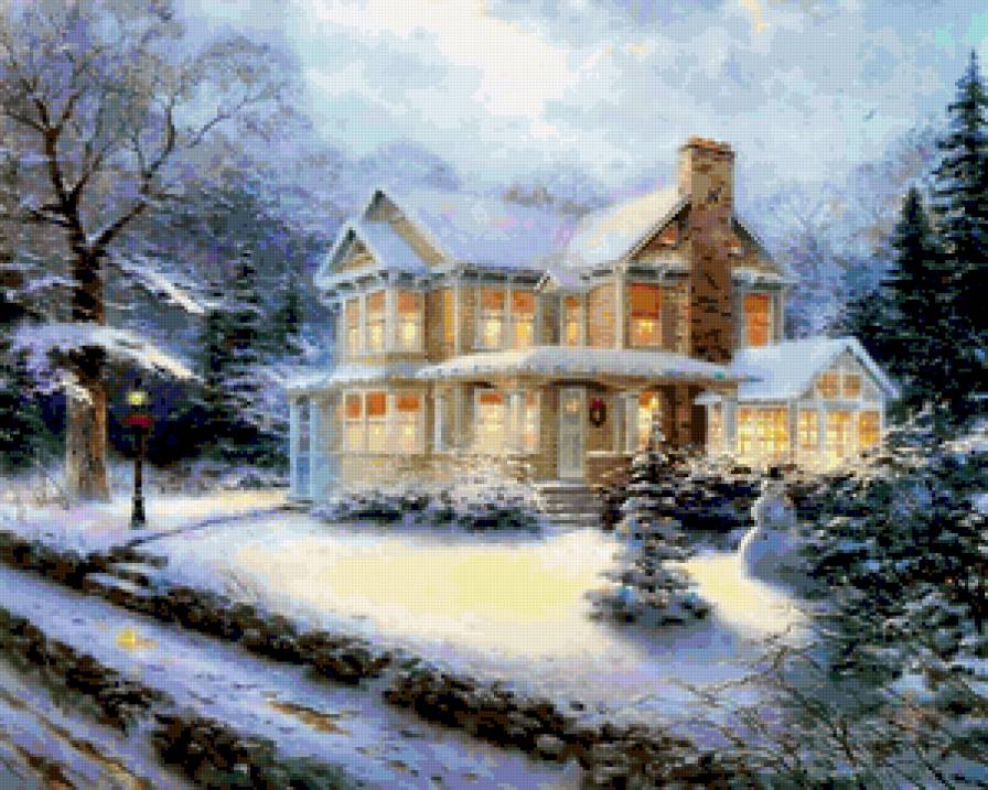 Праздник Света от Томаса Кинкейда (Thomas Kinkade) - природа, зима, дом - предпросмотр