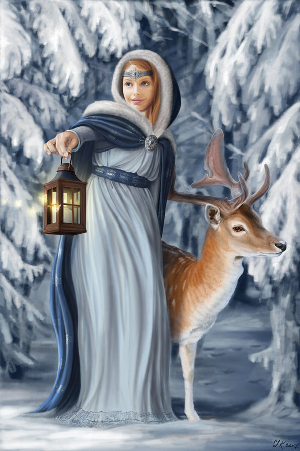 №214884 - сказка, олень, природа, девушка - оригинал