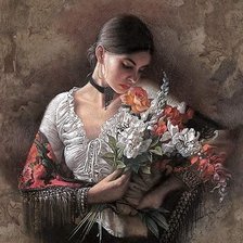 Схема вышивки «красавица с букетом»