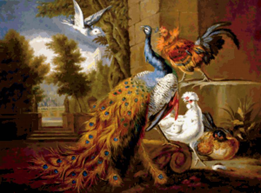 ДИПТИХ   "Разные  мелодии" - павлин, дворец, природа, живопись, птицы - предпросмотр