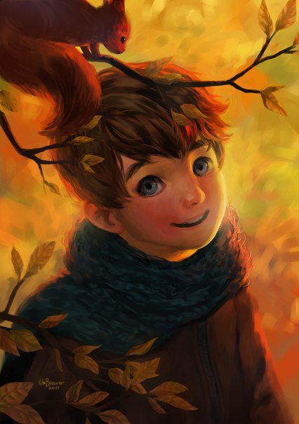 Мальчик в осенних листьях - оригинал