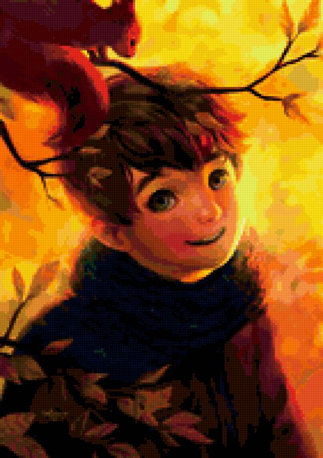 Мальчик в осенних листьях - предпросмотр