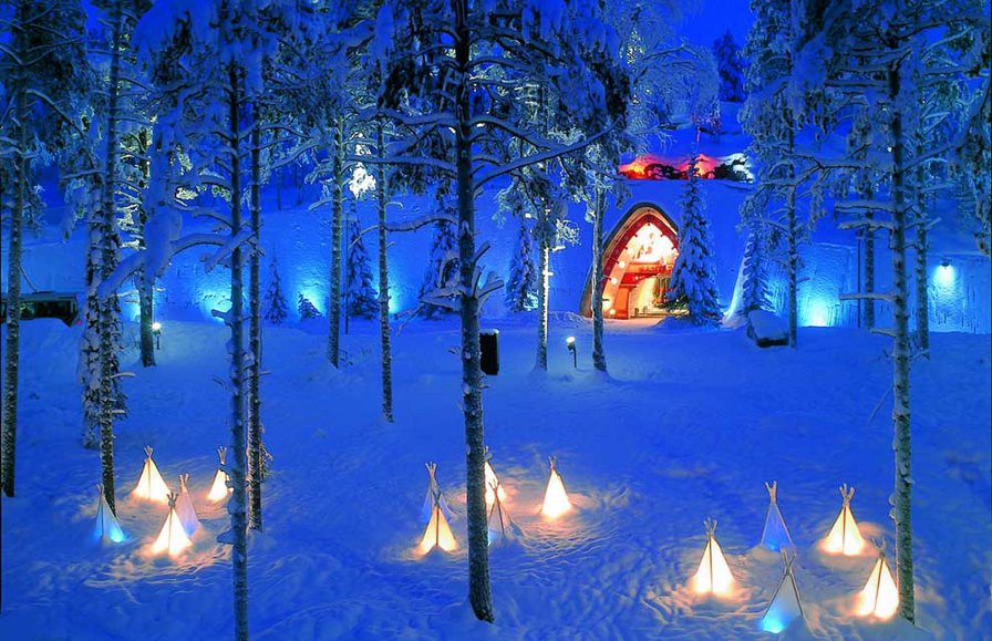 праздник - ночь, красиво, новый год, снег, зима, праздник, лес - оригинал