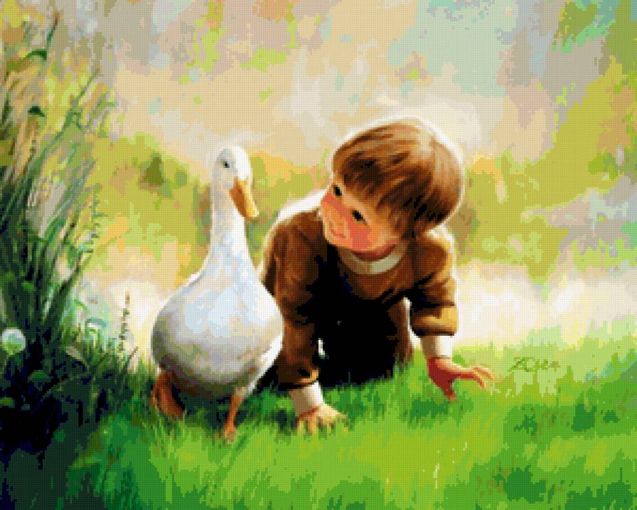 Мальчик с уткой - ребенок, мальчик, природа, утка - предпросмотр