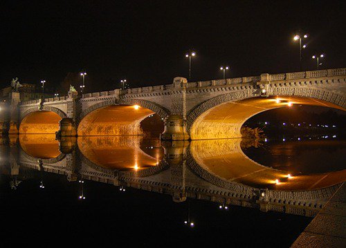 мост - отражение, река, ночь, мост - оригинал