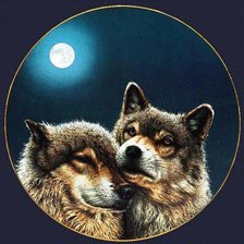 Два волка и луна на чёрном