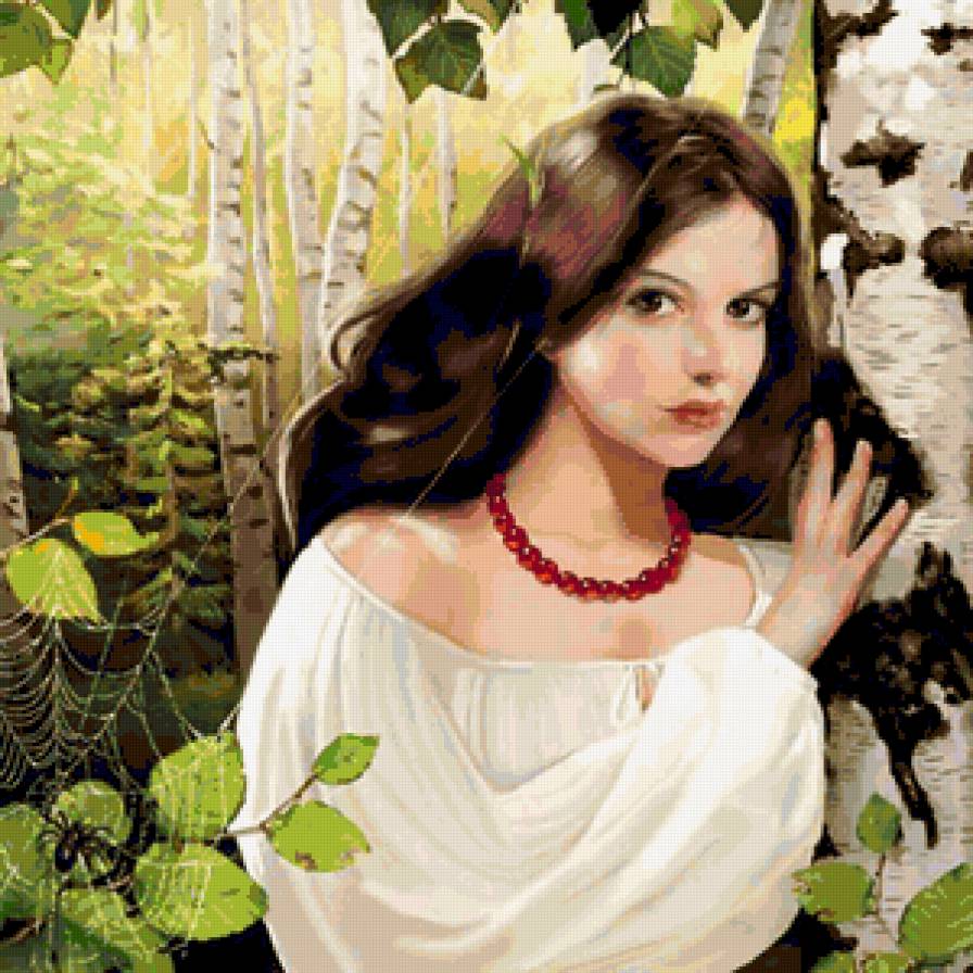 Березовый рай - береза, картина, березы, живопись, портрет, пейзаж, девушка, женщина - предпросмотр