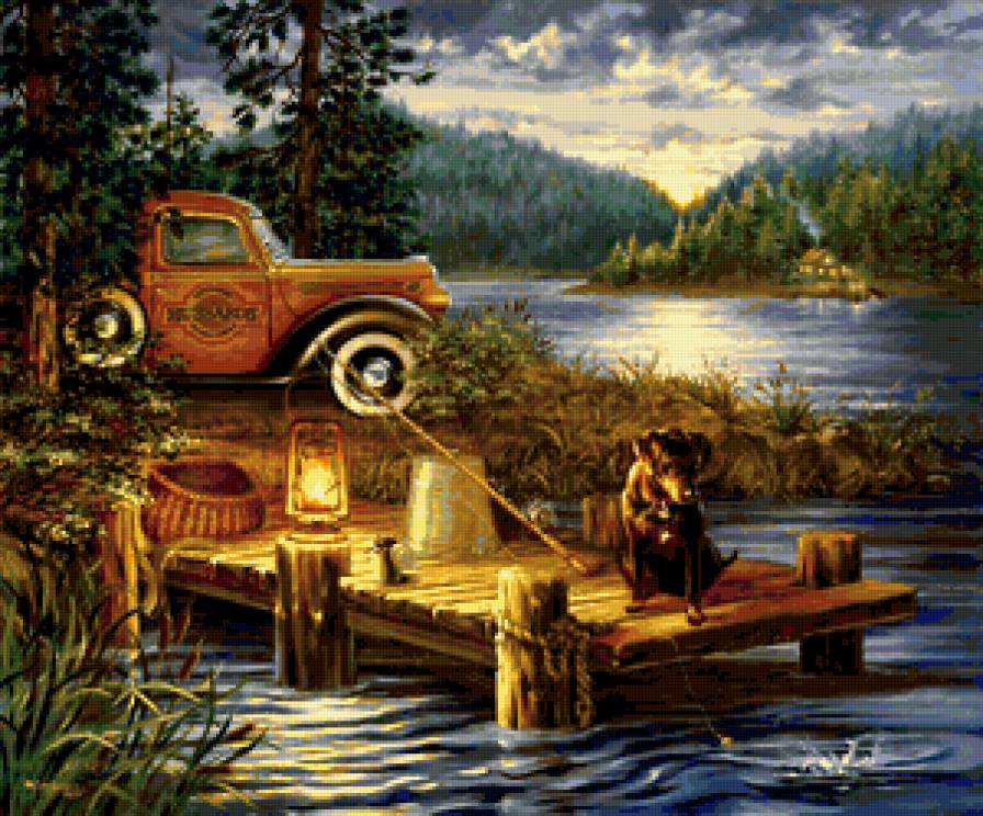 Donna Gelsinger - рыбалка, озеро, речка, лес, авто, пес - предпросмотр