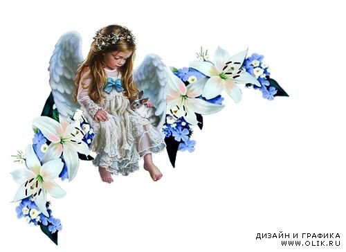 Цветочный ангелочек - ангелочек, херувим, лилии, амурчик, цветы, купидон, ангел - оригинал