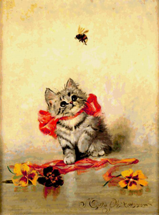 Котёнок с пчёлкой - кот, животные, насекомые, пчела, лев - предпросмотр
