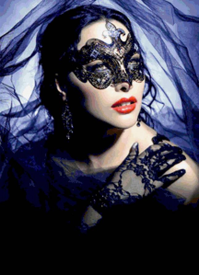 Дама в маске - богиня, девушка, женщина, на черном, маска - предпросмотр
