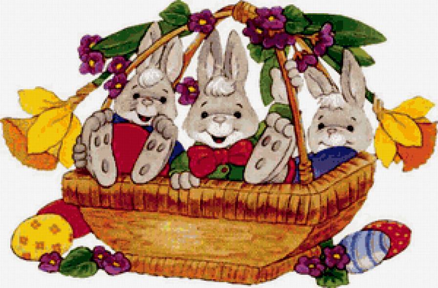 ПАСХА - пасха, цветы, праздники, зайчики, яйцо, корзина, фиалка. нарцыс - предпросмотр