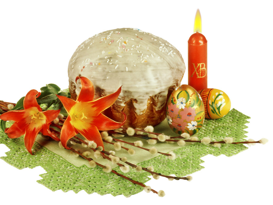 ПАСХА - свеча, яйцо, пасха, кулич, верба, лилии, праздники, композиция - оригинал