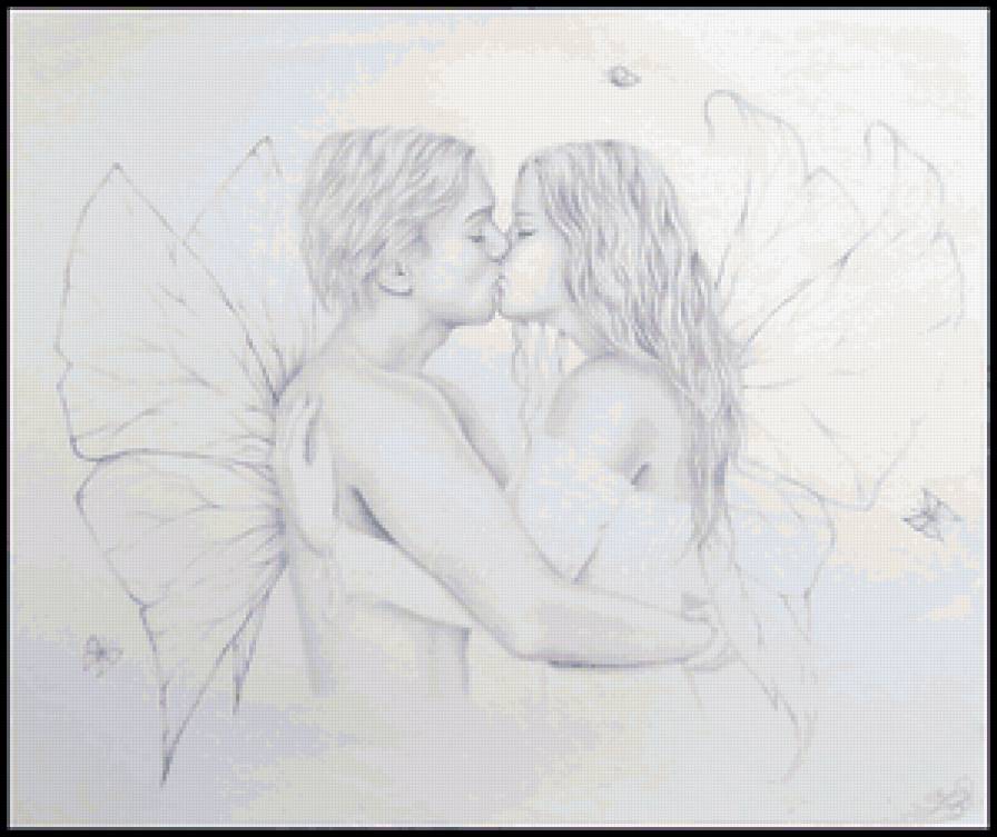 черно-белое - ангел, люди, монохром, девушка, фея, чувства, парень, любовь - предпросмотр