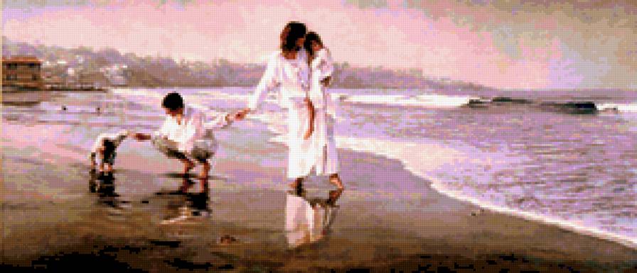 семья - мама, мужчина, семья, папа, женщина, ребенок, море - предпросмотр