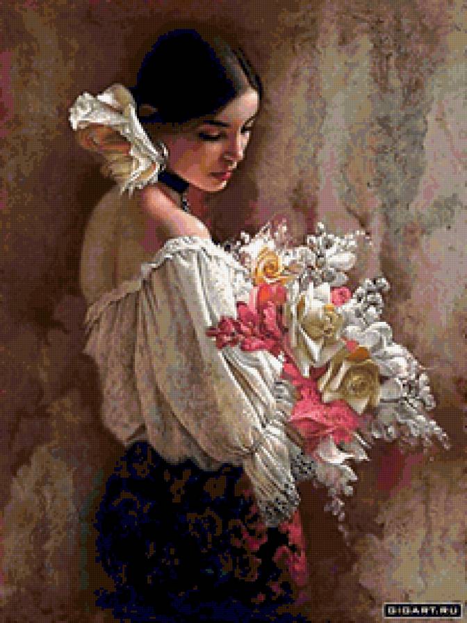 Девушка - девушка, испанка, цветы - предпросмотр