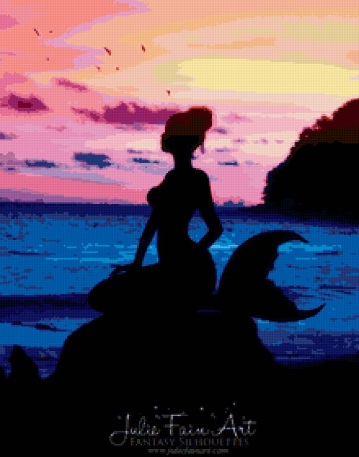 русалка - закат, сказка, море, русалки, миф, русалочка, мифология, фентези, силует - предпросмотр