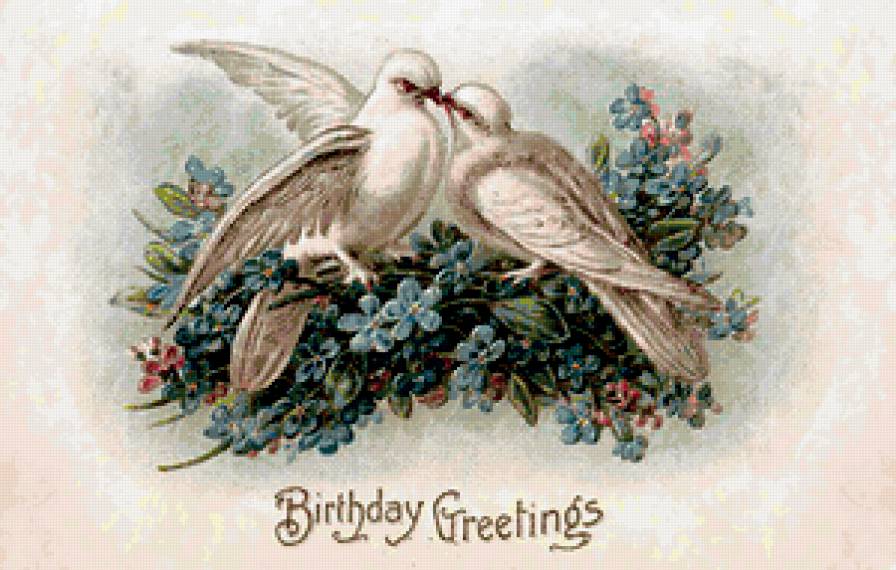 Голубки - цветы, птицы, незабудки - предпросмотр