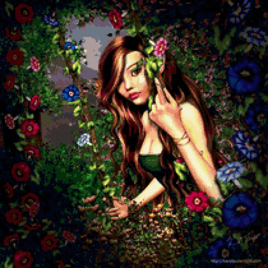 №217480 - сад, девушка, качели, цветы - предпросмотр