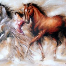 Схема вышивки «девушка и лошади»