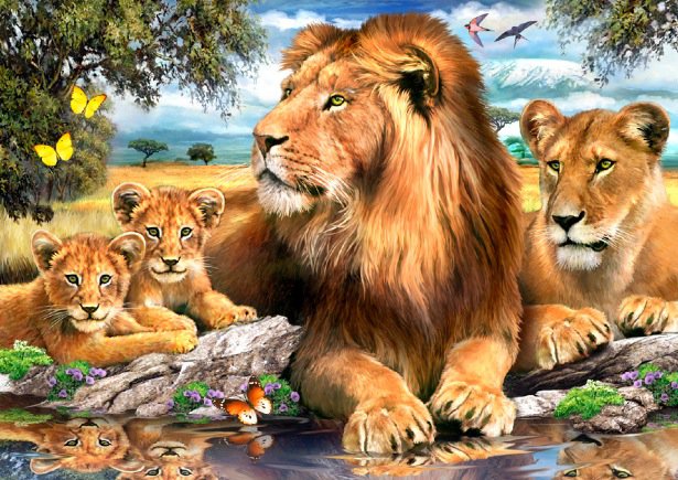 львинная семья - лев, сафари, хищники, животные, львица, львы, природа, львята, кошки - оригинал