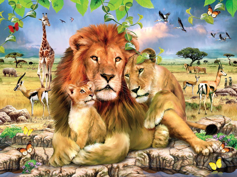 львы - семья, африка, животные, хищники, лев, львица, кошки, львенок - оригинал