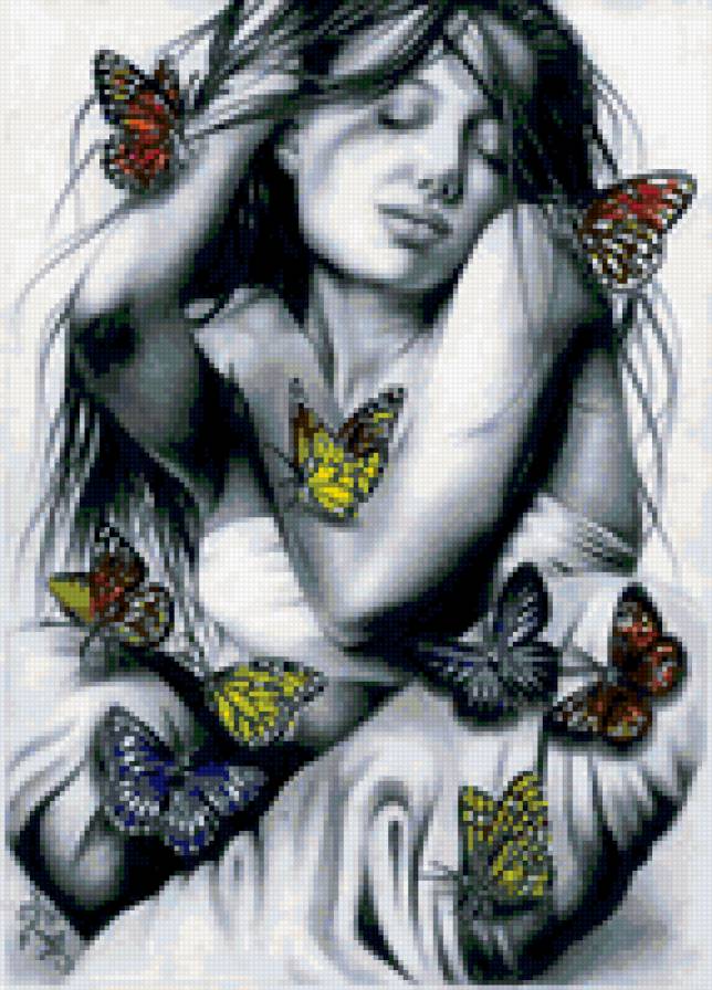 Бабочки - девушка, бабочки - предпросмотр