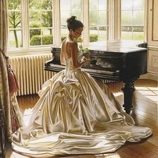 Оригинал схемы вышивки «девушка у рояля» (№217831)