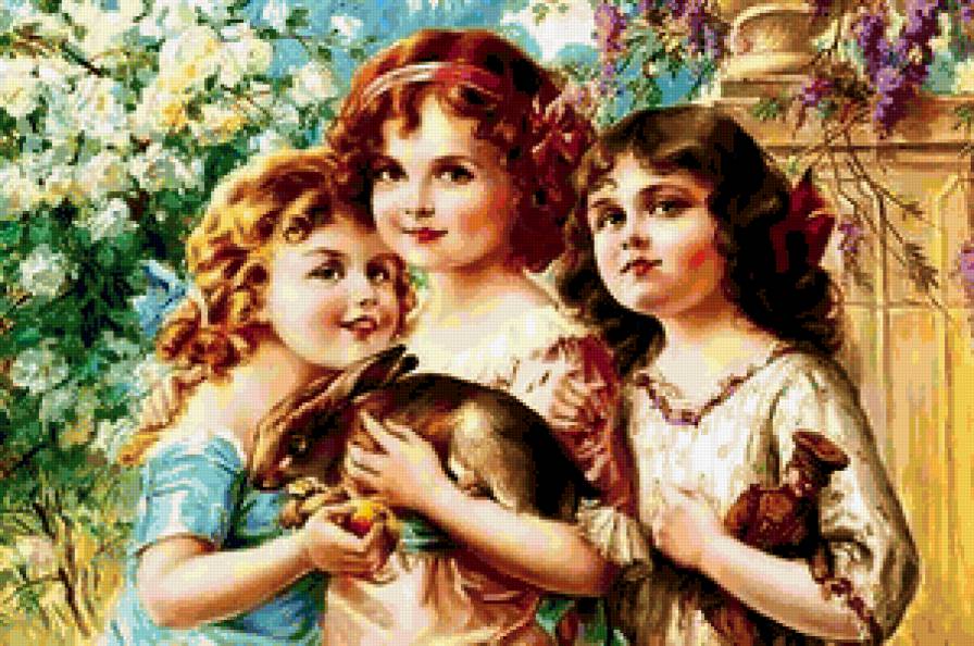 ДЕТИ - кролик сад, сестры, любовь, дружба, надежда, вера, дети, триптих - предпросмотр