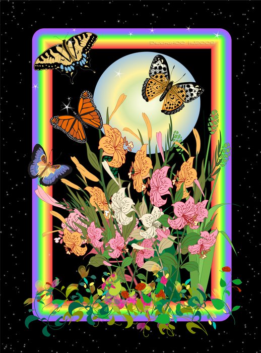 картина - бабочки, ваза, букет, цветы, натюрморт, природа - оригинал