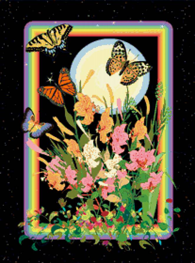 картина - бабочки, натюрморт, букет, ваза, природа, цветы - предпросмотр