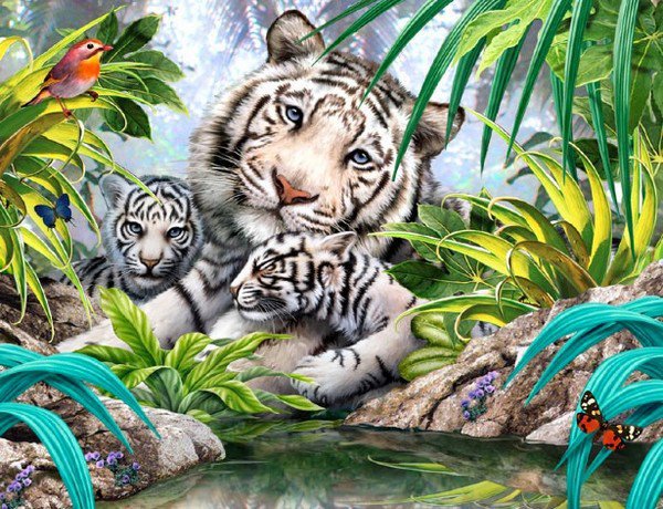 фауна - природа, фауна, животные, картина, тигры - оригинал