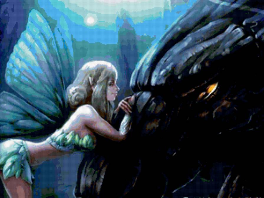 Фея и дракон - фэнтези, фея, дракон - предпросмотр