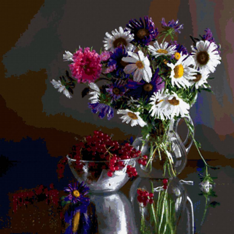 натюрморт - смородина, цветы, букет, ягоды, натюрморт - предпросмотр