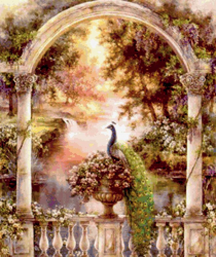 павлин - природа.пейзаж, павлины, цветы - предпросмотр